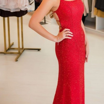 Fitted red prom dress,spaghetti straps prom dresses,mermaid evening dresses,274 - Thumbnail 2