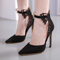 Pointed hollow stiletto high-heeled bow-knot shallow shoes women S-344 - Thumbnail 2