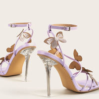 New style bowknot word with crystal heel and high-heeled large size sandals for women S-346 - Thumbnail 1