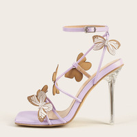 New style bowknot word with crystal heel and high-heeled large size sandals for women S-346 - Thumbnail 2