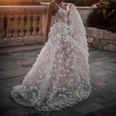 2021 best romantic scoop neck ball gown lace wedding dresses with handmade flower,280 - Thumbnail 5