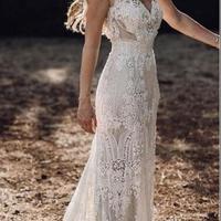 Full Lace Mermaid Wedding Dresses V Neck Cap Sleeve Bridal Gowns Bohemian Beach Garden Custom Made vestido de novia,282 - Thumbnail 2