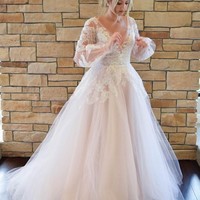 Long Sleeve Lace boho Wedding Dress,Beach Bridal Dresses,Elegant Wedding Dresses,284 - Thumbnail 1