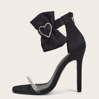 New Rhinestone Bowknot Large Size High Heel One Word Sandals Women S-349 - Thumbnail 2