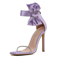 New Rhinestone Bowknot Large Size High Heel One Word Sandals Women S-349 - Thumbnail 1