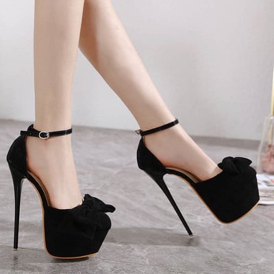 Sexy big bow stiletto high heels hollow one word buckle high heels women s-357