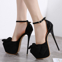 Sexy big bow stiletto high heels hollow one word buckle high heels women S-357 - Thumbnail 1