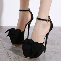 Sexy big bow stiletto high heels hollow one word buckle high heels women S-357 - Thumbnail 3