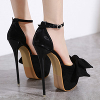 Sexy big bow stiletto high heels hollow one word buckle high heels women S-357 - Thumbnail 4