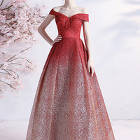 Burgundy sequins long A line prom dress evening dress - Thumbnail 1