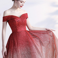 Burgundy sequins long A line prom dress evening dress - Thumbnail 4