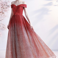 Burgundy sequins long A line prom dress evening dress - Thumbnail 3