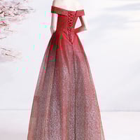 Burgundy sequins long A line prom dress evening dress - Thumbnail 6