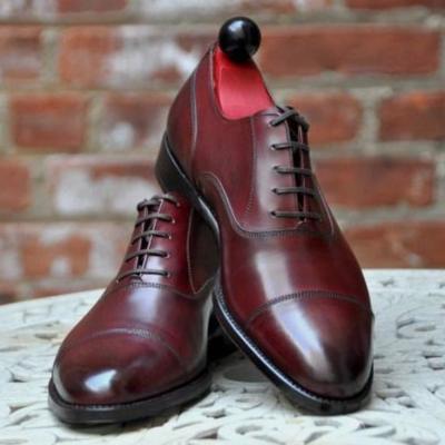 Best burgundy handmade cap toe leather shoes