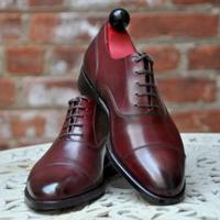 Best Burgundy Handmade Cap Toe Leather Shoes - Thumbnail 1