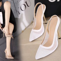 High heel mesh shoes pointed toe stiletto heel sandals women S-363 - Thumbnail 2