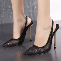 High heel mesh shoes pointed toe stiletto heel sandals women S-363 - Thumbnail 4
