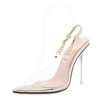 Large Size Transparent Pointed Toe Stiletto Heel Sandals Women S-372 - Thumbnail 1