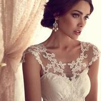 Vintage Lace Wedding Dresses Sheer Neck Short Sleeve Backless Beach vestido de noiva Empire A Line Bridal Gowns Court Train，285 - Thumbnail 1