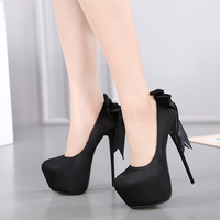 Sexy Women's Satin Large Bow Pigh-heeled Pumps S-377 - Thumbnail 1
