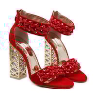 New crystal thick-heeled sandals with high-heeled woven women's shoes S-378 - Thumbnail 1