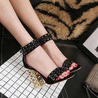 New crystal thick-heeled sandals with high-heeled woven women's shoes S-378 - Thumbnail 5