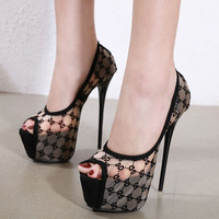 Sexy 16CM Super High Heel Mesh Sandals Women S-383 - Thumbnail 3