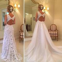 Luxury Mermaid Wedding Dresses With Detachable Train Soft Lace Sleeves Hollow Back Bridal Dresses Chapel train Wedding Gowns Custom Made,286 - Thumbnail 1