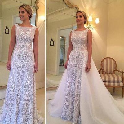 Luxury mermaid wedding dresses with detachable train soft lace sleeves hollow back bridal dresses chapel train wedding gowns custom made,286 - Thumbnail 4