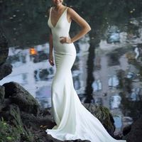 Ivory Beach Mermaid Wedding Dresses, Sexy Deep V Neck Simple Elegant Bridal Gowns,288 - Thumbnail 2