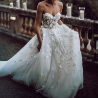 Ball Gown Tulle Boho Wedding Dresses Sweetheart Handmade Flowers Bridal Gowns,289 - Thumbnail 1