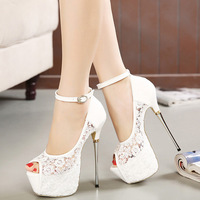 Sexy Lace Women's Sandals with Super High Heel Platform S-387 - Thumbnail 1
