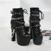 Studded Thick High-heeled Chain Pearl Women's Winter Boots S-391 - Thumbnail 3