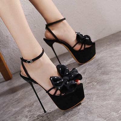Sexy waterproof platform stiletto heel big bow rhinestone women sandals s-393