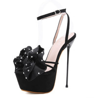 Sexy Waterproof Platform Stiletto Heel Big Bow Rhinestone Women Sandals S-393 - Thumbnail 1