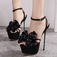 Sexy Waterproof Platform Stiletto Heel Big Bow Rhinestone Women Sandals S-393 - Thumbnail 2