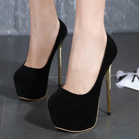 Women's Suede High-heeled Large Size Single Shoes S-394 - Thumbnail 2