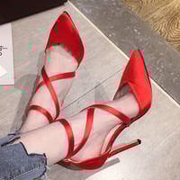 Cross Straps Pointed Toe Satin Women's Satin Shoes S-396 - Thumbnail 4