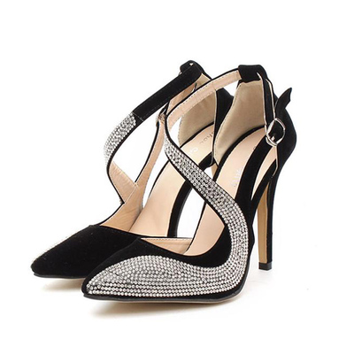 Fashion Rhinestone Color Matching Pointed Hollow Stiletto High Heel Women's Shoes S-398