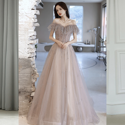 Cute tulle sequins long prom dress evening dress - Thumbnail 4