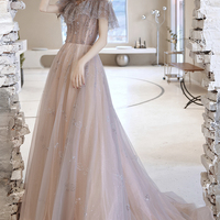 Cute tulle sequins long prom dress evening dress - Thumbnail 2