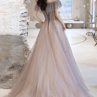 Cute tulle sequins long prom dress evening dress - Thumbnail 3