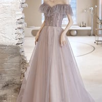 Cute tulle sequins long prom dress evening dress - Thumbnail 4