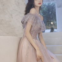 Cute tulle sequins long prom dress evening dress - Thumbnail 5