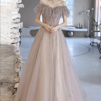 Cute tulle sequins long prom dress evening dress - Thumbnail 7