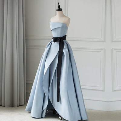 New blue high split prom dress long strapless backless - Thumbnail 5