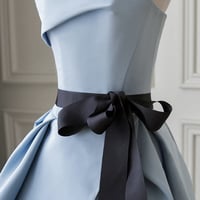 New blue high split prom dress long strapless backless - Thumbnail 1