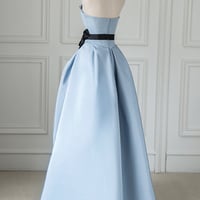 New blue high split prom dress long strapless backless - Thumbnail 4