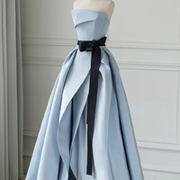 New blue high split prom dress long strapless backless - Thumbnail 6