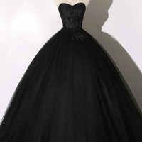 Black lace long ball gown dress A line formal dress - Thumbnail 1
